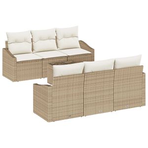 vidaXL S&oacute;fasett me&eth; p&uacute;&eth;i me&eth; kodda 7 pcs Beige og krem p&oacute;l&yacute;rattan