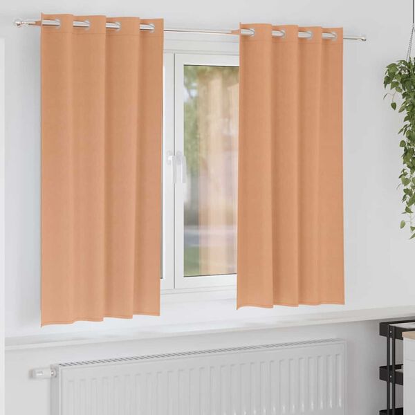 vidaXL Svartgard&iacute;nur me&eth; hringjum 2 pcs L&eacute;tt br&uacute;nt 175 x 140 cm