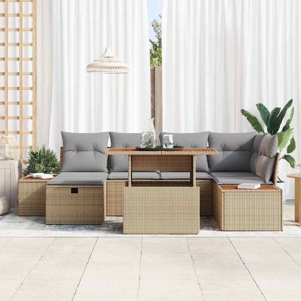 vidaXL Garðsófa sett 7 pcs Drapplitaður pólýrattan