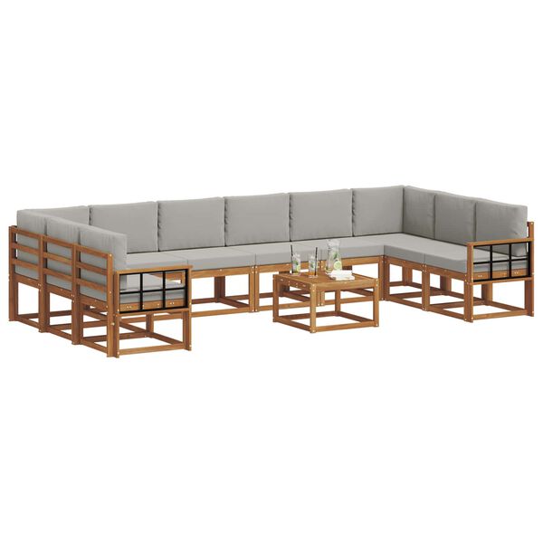 vidaXL &Uacute;ti s&oacute;fasett me&eth; p&uacute;&eth;i 11 pcs N&aacute;tt&uacute;rulegt og Lj&oacute;st Gr&aacute;tt