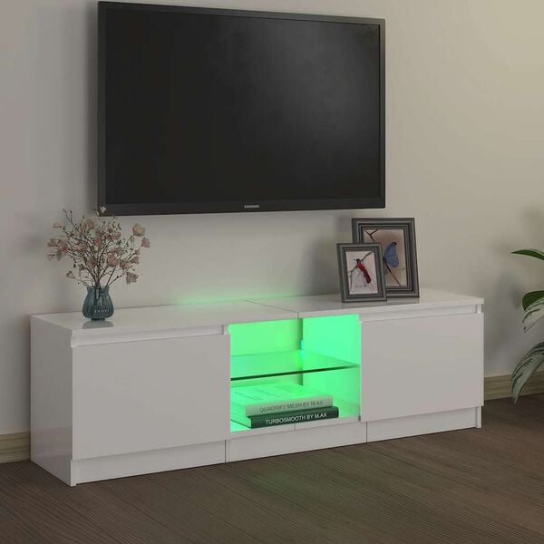 vidaXL Sj&oacute;nvarpssk&aacute;pur me&eth; LED Lj&oacute;sum H&aacute;glans Hv&iacute;tur 120x30x36 cm