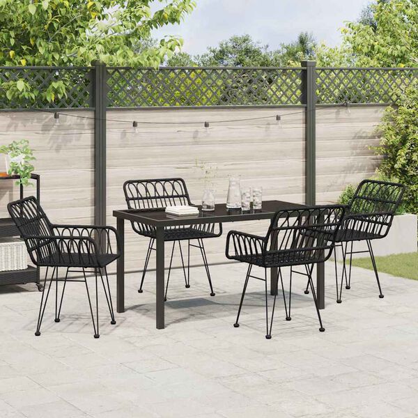 vidaXL Gar&eth;ur bor&eth;sett 5 pcs Svartur Poly rattan