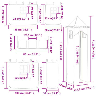 vidaXL Krakkakoja með Turni Blár 90x200 cm Gegnheil Fura