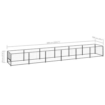 vidaXL Hundabyrgi Svart 6 m² Stál