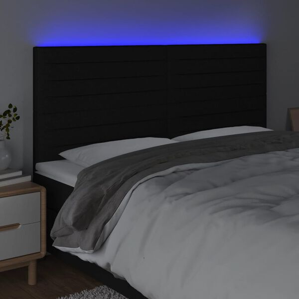vidaXL LED h&ouml;fu&eth;gafl Svart 160x5x118/128 cm Efni