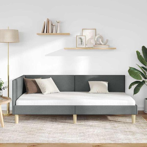 vidaXL Hornr&uacute;m ramma me&eth; h&ouml;fu&eth;gafl D&ouml;kk gr&aacute; 90 cm x 200 cm Flauel