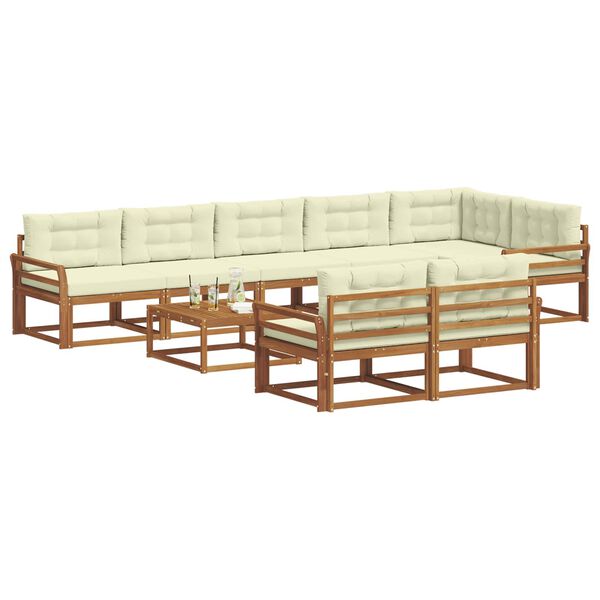 vidaXL &Uacute;ti s&oacute;fasett me&eth; p&uacute;&eth;i 9 pcs N&aacute;tt&uacute;rulegt og Krem