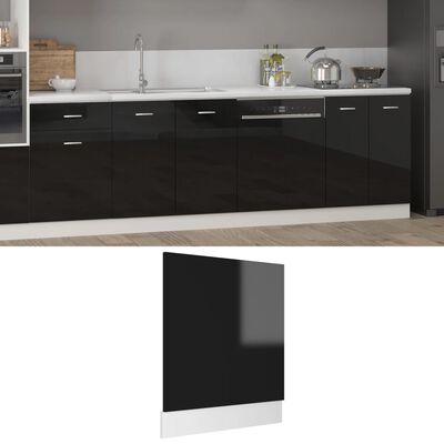 802568 vidaXL Dishwasher Panel High Gloss Black 59,5x3x67 cm Chipboard