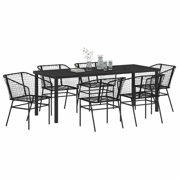 vidaXL Gar&eth;ur bor&eth;sett 7 pcs Svartur p&oacute;l&yacute;rattan