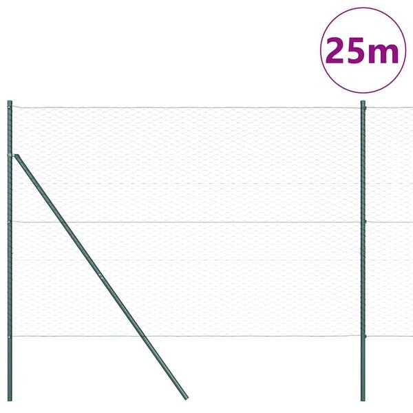 vidaXL Gir&eth;ingarp&oacute;stur Gr&aelig;nn 25 x 1,5 m (36 mm net) St&aacute;l