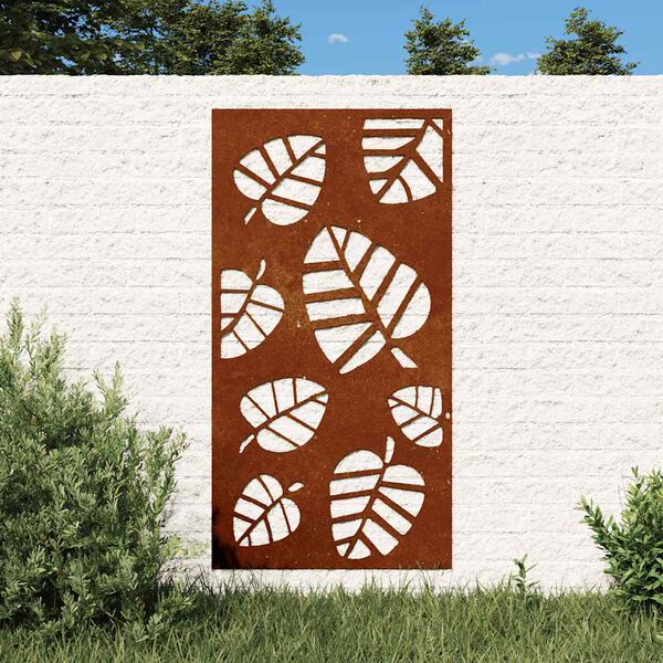 vidaXL Veggskreyting &iacute; Gar&eth;inn 105x55 cm Corten St&aacute;l Laufah&ouml;nnun