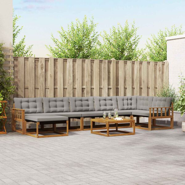 vidaXL &Uacute;ti s&oacute;fasett 8 pcs N&aacute;tt&uacute;rulegt og Lj&oacute;st Gr&aacute;tt Hrein akas&iacute;utr&eacute;