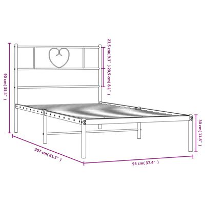 vidaXL Málmrúmgrind með Höfuðgafli Svört 90x200 cm