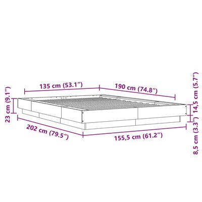 vidaXL Rúmgrind án Dýnu Svört 135x190 cm