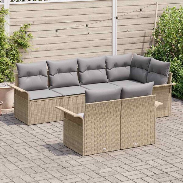 vidaXL Gar&eth;s&oacute;fa sett me&eth; p&uacute;&eth;i 7 pcs Drapplita&eth;ur p&oacute;l&yacute;rattan