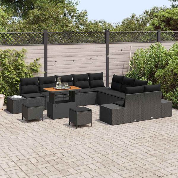 vidaXL Gar&eth;s&oacute;fa sett me&eth; p&uacute;&eth;i me&eth; geymslu 13 pcs Svartur Poly rattan
