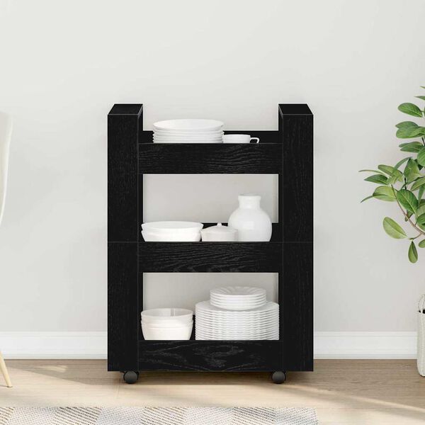 vidaXL Eldhúsvagn Svartur Eik 60 x 45 x 80 cm Samsettur viður