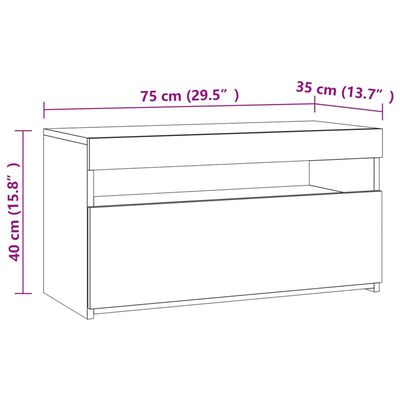 vidaXL Sjónvarpsskápur með LED Ljósum Svartur 75x35x40 cm