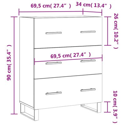 vidaXL Skenkur Hvítur 69,5x34x90 cm Samsettur Viður