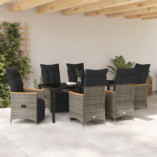 vidaXL Gar&eth;ur bor&eth;sett me&eth; p&uacute;&eth;i 7 pcs Gr&aacute;r p&oacute;l&yacute;rattan