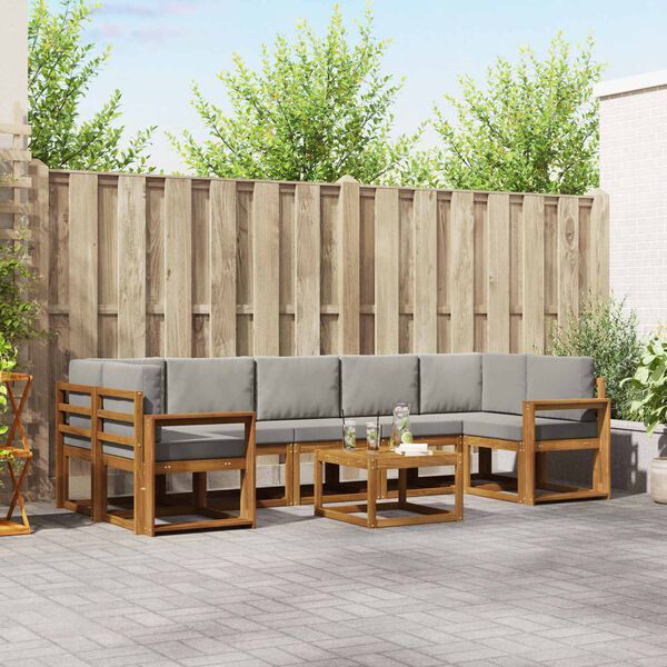 vidaXL &Uacute;ti s&oacute;fasett me&eth; p&uacute;&eth;i 8 pcs N&aacute;tt&uacute;rulegt og Lj&oacute;st Gr&aacute;tt