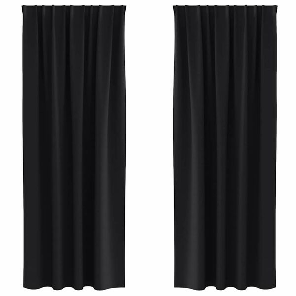 vidaXL Svartgard&iacute;nur me&eth; hringjum 2 pcs Svartur 260 x 140 cm P&oacute;l&yacute;ester