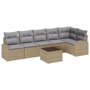 vidaXL Gar&eth;s&oacute;fa sett me&eth; p&uacute;&eth;i 7 pcs Drapplita&eth;ur Poly rattan