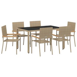 vidaXL Gar&eth;ur bor&eth;sett 7 pcs Drapplita&eth;ur p&oacute;l&yacute;rattan