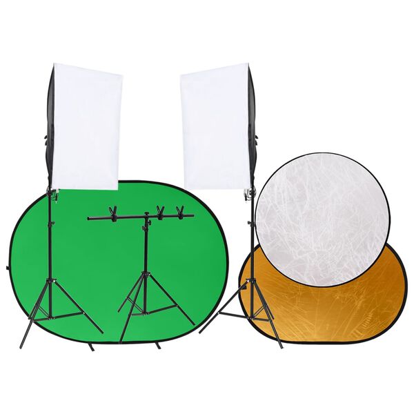 vidaXL Photo Studio Kit með ljósasetti, bakgrunnsskjá og endurskins