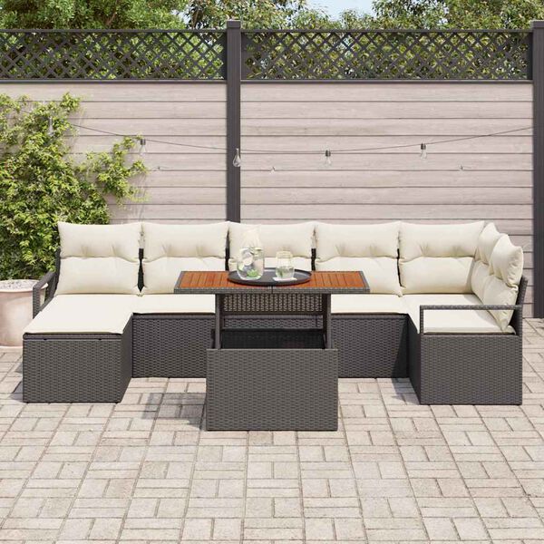 vidaXL Gar&eth;s&oacute;fa sett me&eth; geymslu 8 pcs Svartur Poly rattan