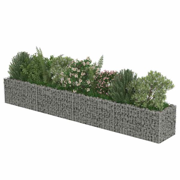 vidaXL Gabion Grj&oacute;tkassi Upph&aelig;kka&eth; Bl&oacute;maker S&iacute;nkh&uacute;&eth;a&eth; st&aacute;l 360x50x50cm