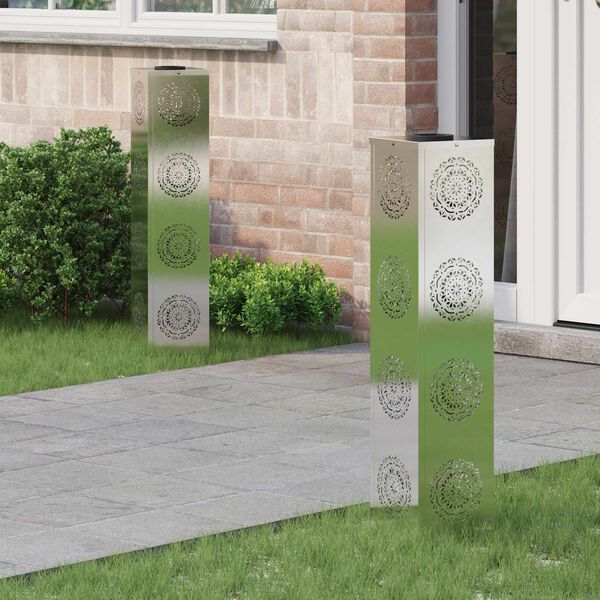 vidaXL S&oacute;lar LED st&iacute;gslj&oacute;s 2 pcs Silfur Ry&eth;fr&iacute;tt St&aacute;l