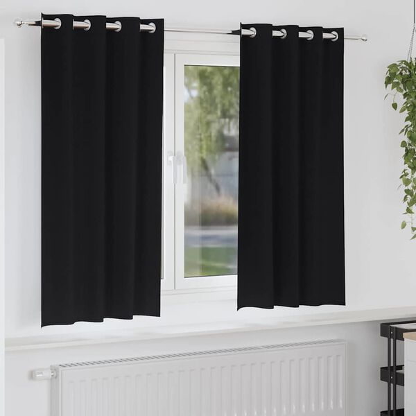 vidaXL Svartgard&iacute;nur me&eth; hringjum 2 pcs Svartur 175 x 140 cm P&oacute;l&yacute;ester