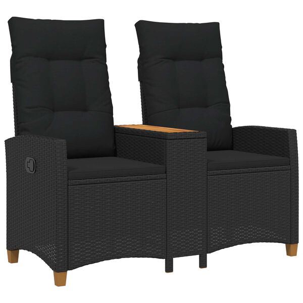 vidaXL R&uacute;mbekkur me&eth; bor&eth;i Svartur 126 x 65 x 112 cm p&oacute;l&yacute;rattan
