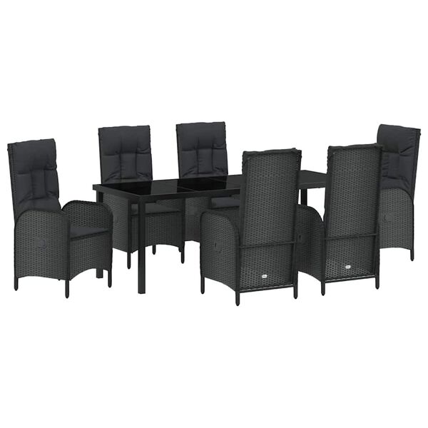 vidaXL Gar&eth;ur bor&eth;sett me&eth; p&uacute;&eth;i 7 pcs Svartur p&oacute;l&yacute;rattan