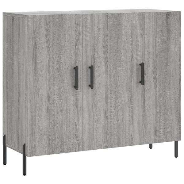 vidaXL Skenkur Gr&aacute;r Sonoma Eik 90x34x80 cm Samsettur Vi&eth;ur