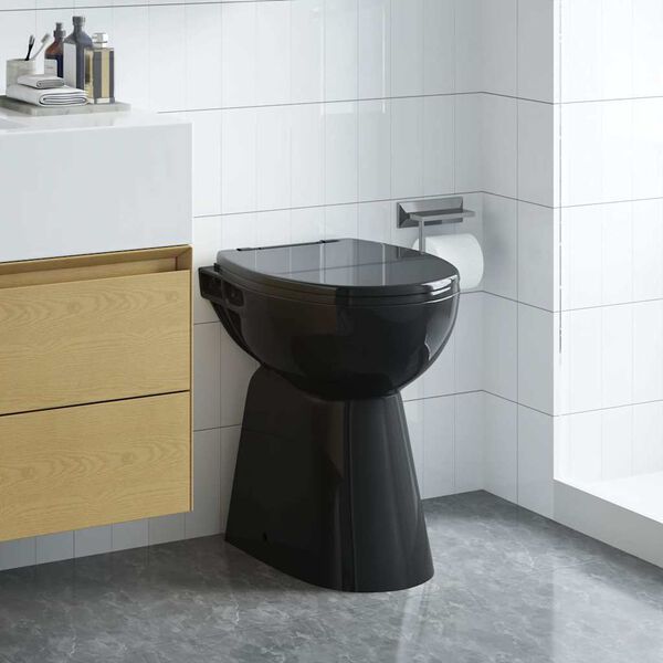 vidaXL klósett án brúna, 7 cm aukahæð, mjúklokandi, keramik svart