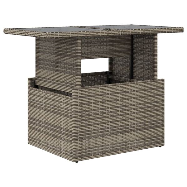 vidaXL Garðborð með Glerplötu Grátt 100x55x73 cm Pólýrattan