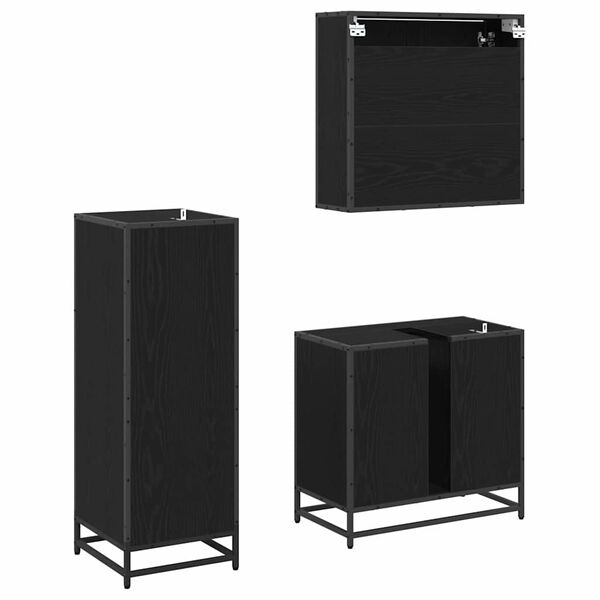 vidaXL Ba&eth;herbergismublasett 3 pcs Svartur Eik Samsettur vi&eth;ur