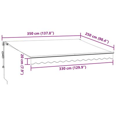 vidaXL Útdraganleg Markísa Vínrauð 350x250 cm