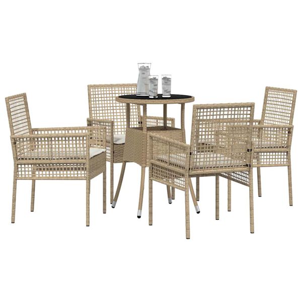 vidaXL Gar&eth;ur bor&eth;sett 5 pcs Drapplita&eth;ur Poly rattan