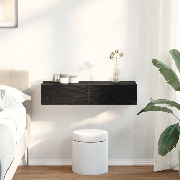 vidaXL vegghilla me&eth; sk&uacute;ffum Svart 80x33x17 cm Samsettur Vi&eth;ur