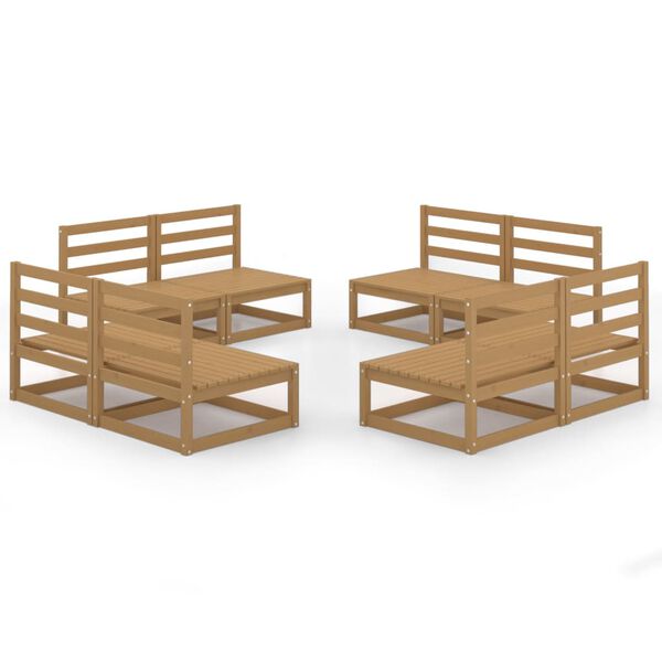 vidaXL 8 Parta Gar&eth;s&oacute;fasett Lj&oacute;sbr&uacute;nn Gegnheill Furuvi&eth;ur