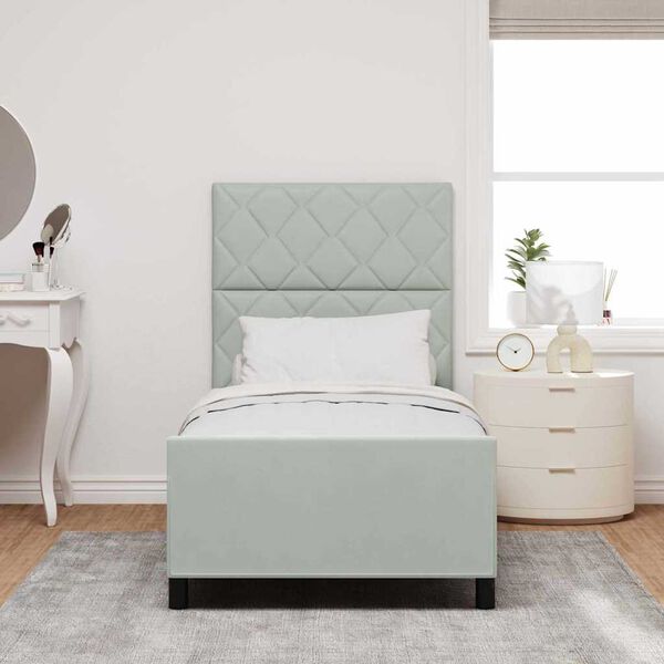 vidaXL Kassi vorinn r&uacute;m me&eth; h&ouml;fu&eth;gafl Lj&oacute;sgr&aacute;tt 90 x 200 cm Flauel