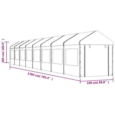 vidaXL Garðtjald með Þaki Hvítt 17,84x2,28x2,69 m Pólýetýlen