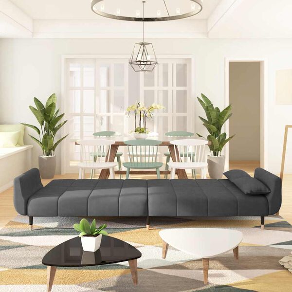 vidaXL 2-s&aelig;ta Svefns&oacute;fi me&eth; Tveimur P&uacute;&eth;um D&ouml;kkgr&aacute;r Flauel