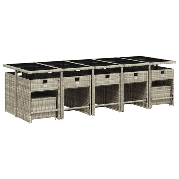 vidaXL 15 Parta Gar&eth;bor&eth;stofusetti&eth; me&eth; P&uacute;&eth;um Lj&oacute;sgr&aacute;r P&oacute;l&yacute;rattan