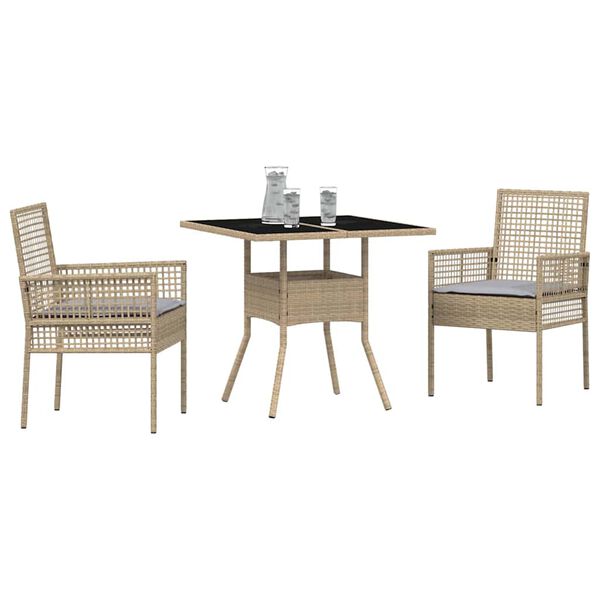 vidaXL Garður borðsett 3 pcs Drapplitaður pólýrattan