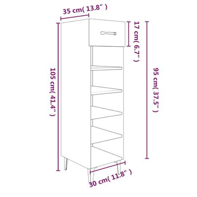 vidaXL Skóskápur Brúnn Eikarlitur 30x35x105 cm Samsettur Viður