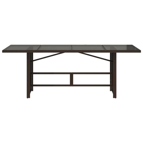 vidaXL Garðborð með Glerplötu Brúnt 190x80x75 cm Pólýrattan